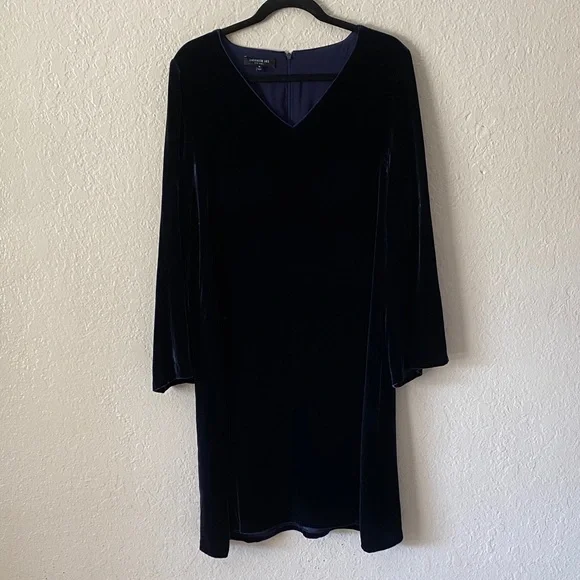 Lafayette 148 New York Blue Velvet Long Sleeve Mini Dress Size M Evening Party - Picture 2 of 10